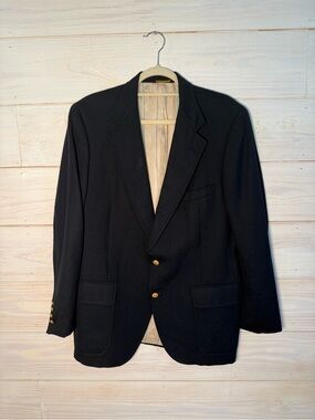 Vtg USA MADE Wimbledon Racquet Club 44R Navy Wool Hopsack Gold Button Blazer
